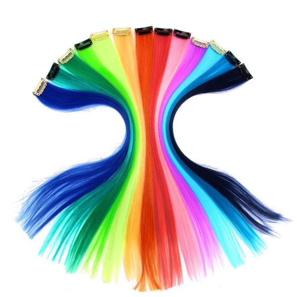 4-Pak - Clip-on Farvet Hair Extensions / Striber - 56 cm LightPink #19 Ljusrosa