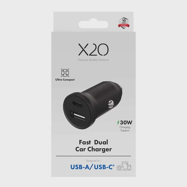 X2O 30W dubbel billaddare USB-C/A svart
