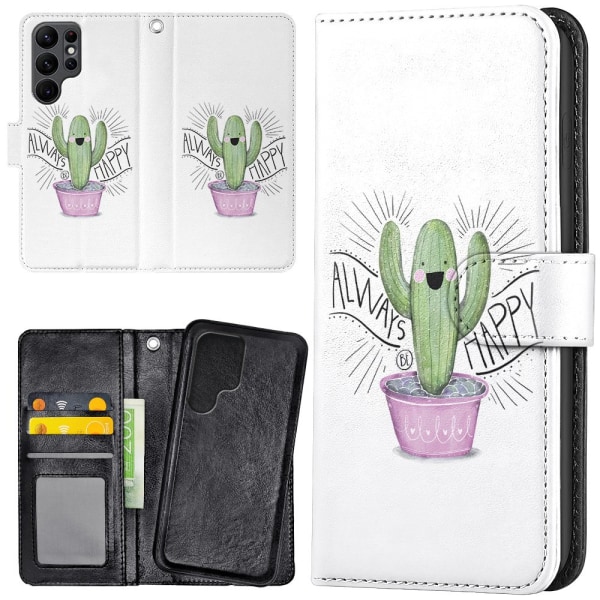 Samsung Galaxy S23 Ultra - Plånboksfodral/Skal Happy Cactus