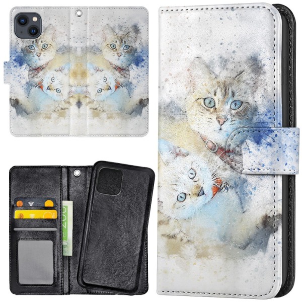 iPhone 15 Plus - Plånboksfodral/Skal Katter