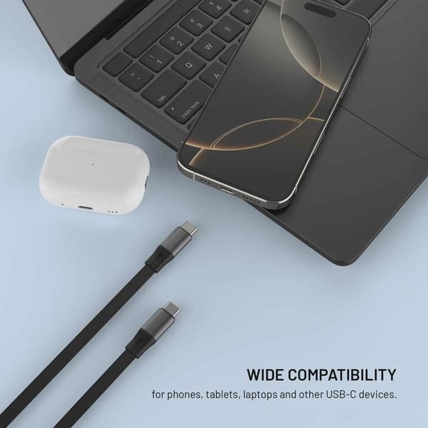 FIXED Utdragbar USB-C/C 100W Kabel 1m svart