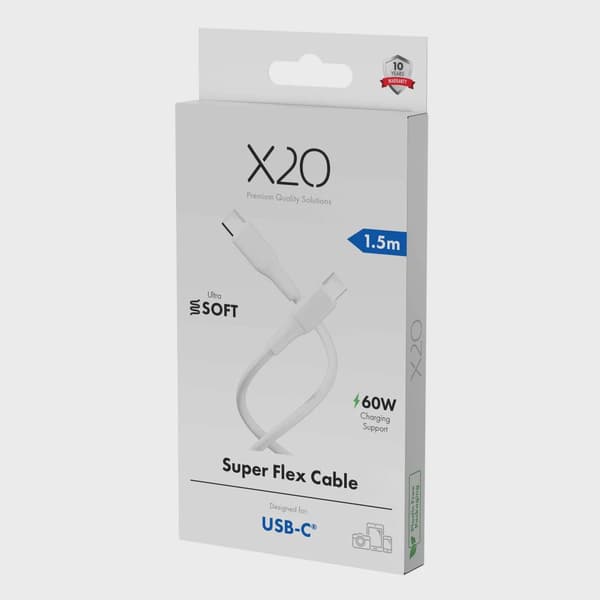 X2O SUPERFLEX 60W USB-C/C-kabel 1,5 m vit