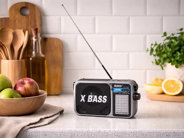 Radio portabel batteridriven FM AM grå
