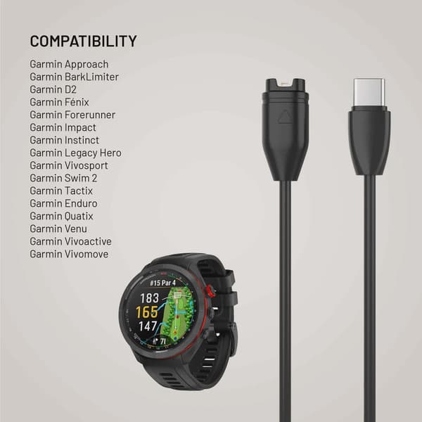 FIXED USB-C Laddningskabel för Garmin Smartwatch 2M Svart