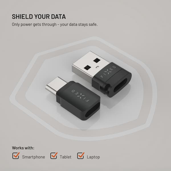 FIXED Data Blocker 2in1 USB-A & USB-C 240W för säker laddning Svart