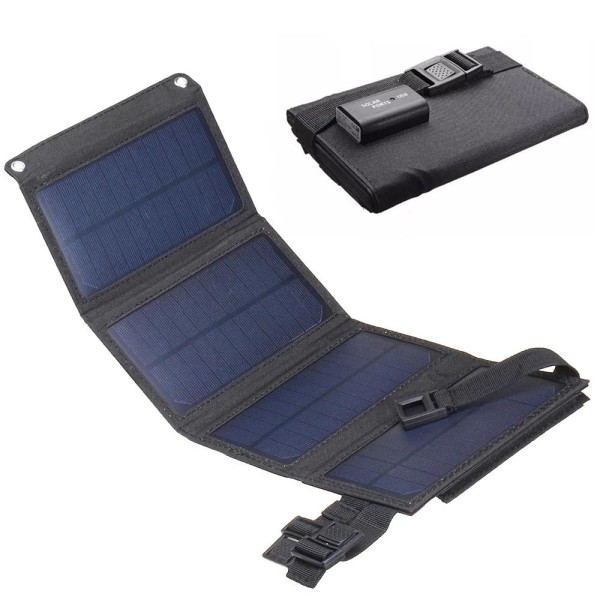 Solcelleoplader USB 10W - Oplad mobiltelefon & powerbank Black