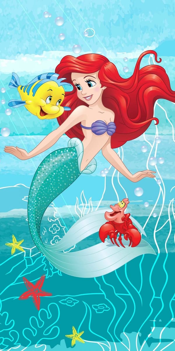 Badhandduk Disney Princess Ariel med vänner, strandhandduk 70x140cm