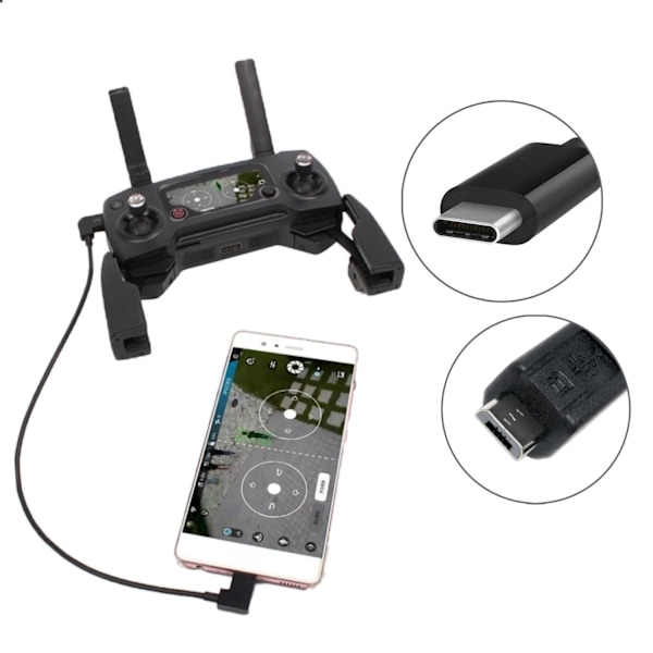USB-C til Micro-USB for DJI Mavic Pro / Spark (30 cm) Black