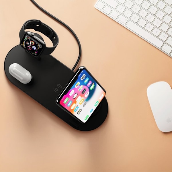 Ladestasjon for mobil, Apple Watch og AirPods - induksjon Black