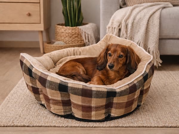 Hundbädd mjuk fluffig small medium Beige
