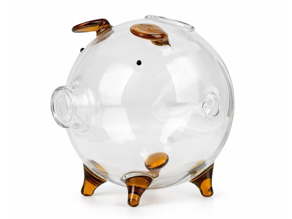 Spargris glas liten Brun