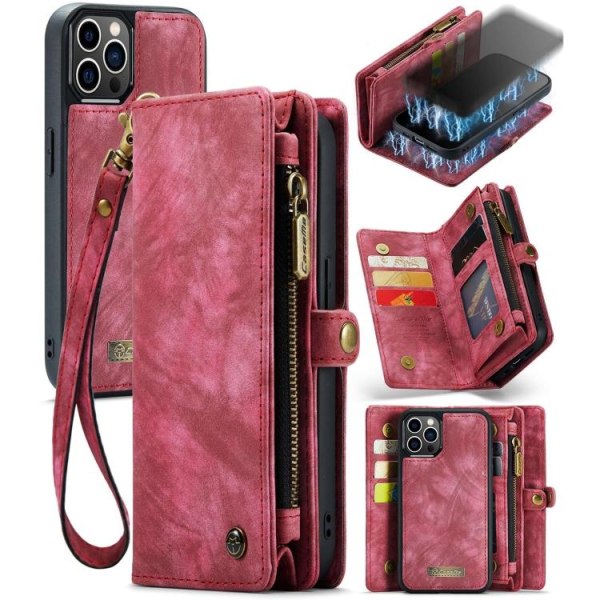 iPhone 12/12 Pro - Plånboksfodral med Avtagbart Skal & Kortfack Röd