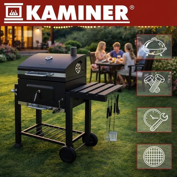 Kulgrill med tilbehør - 116 x 55 x 120 cm