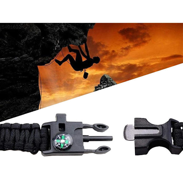 Paracord Selviytymisranneke Tuluksilla ym. Black