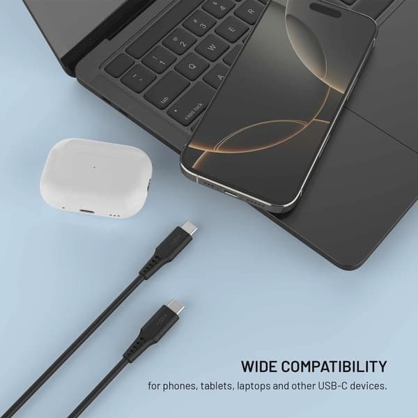 FIXED LIQUID silikonkabel 60W USB-C/C 0.3m Svart