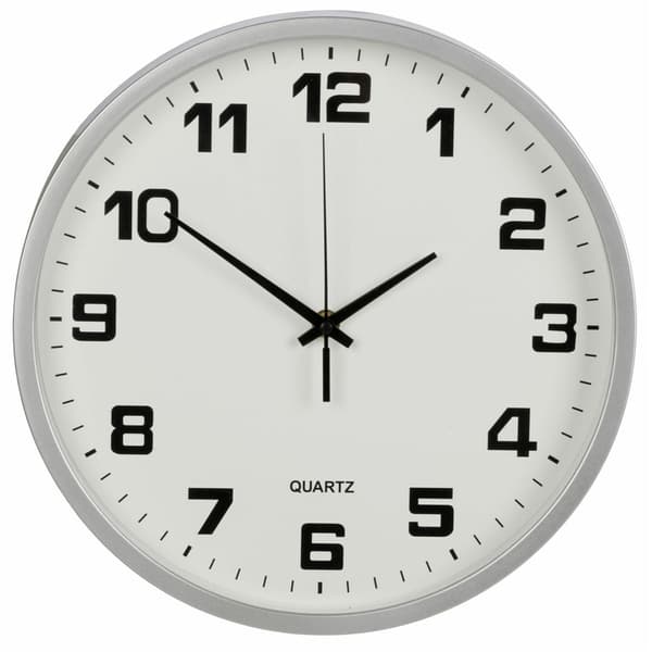 Väggklocka stor, beröringsfri, tyst, 25 cm rund, sekundvisare Silver
