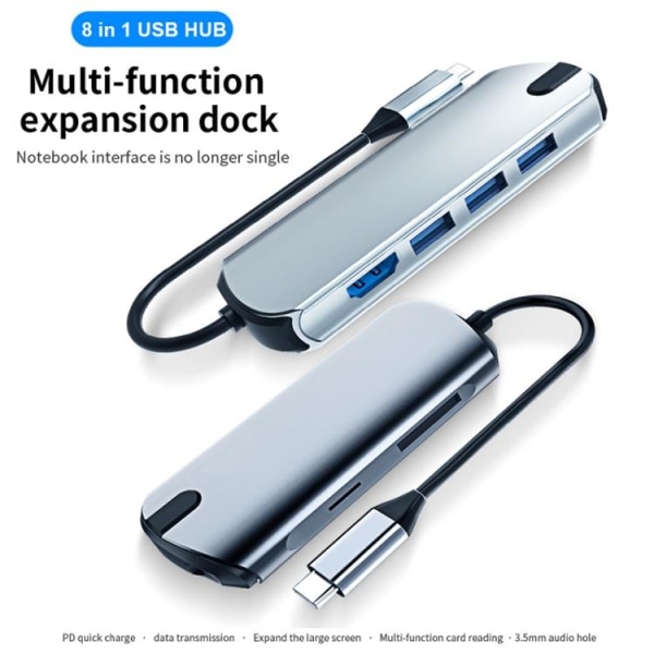 USB-C / Thunderbolt 3 - USB 3.0 Hub - Macbook HDMI og kortleser Silver