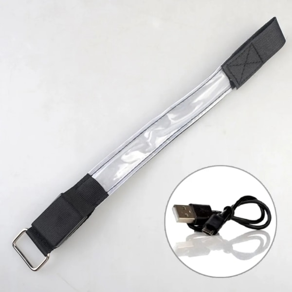 Uppladdningsbar Reflex - LED Armband / Reflexband som Lyser White Vit