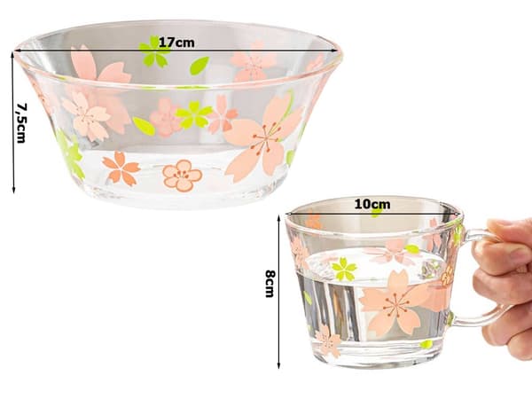Middagsservis 6-delar - Skålar, muggar, glas i blomdesign