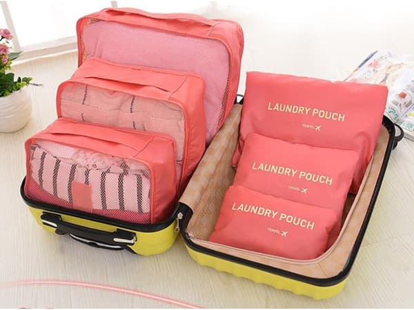 Organizer til Kuffert - 6-dele - Tasker til Rejse Light red