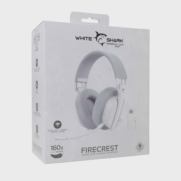 White Shark Premium FIRECREST Trådlöst Over-Ear Gaming Headset Vit/Grå