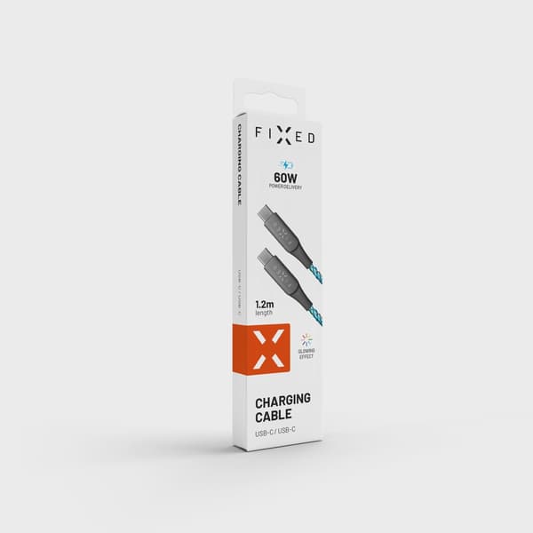 FIXED LED/Gaming USB-C/C 60W kabel 1.2m Flerfärgad