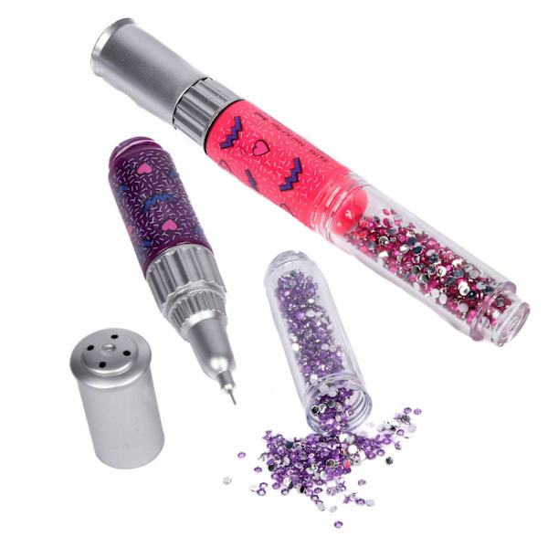 Nail Art Kynä - Strassikiviä ja liimaa MultiColor Rosa/lila