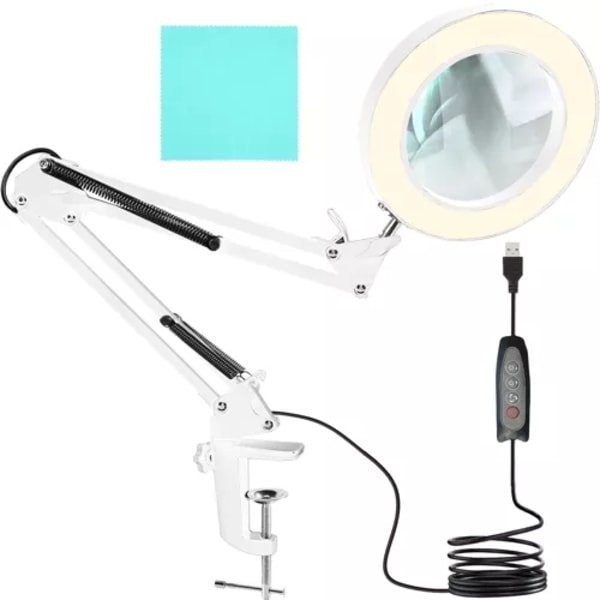 Bordlampe Forstørrelsesglas med klemme - LED Bordlampe