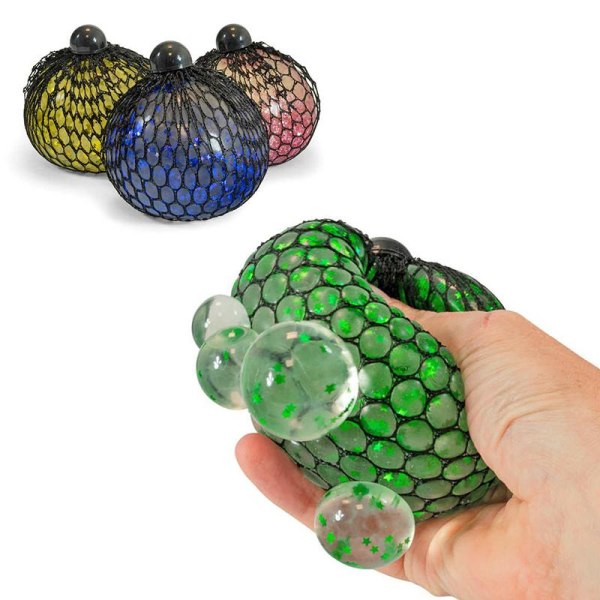 Stressbold / klembold i net - glitter (9 cm) Multicolor