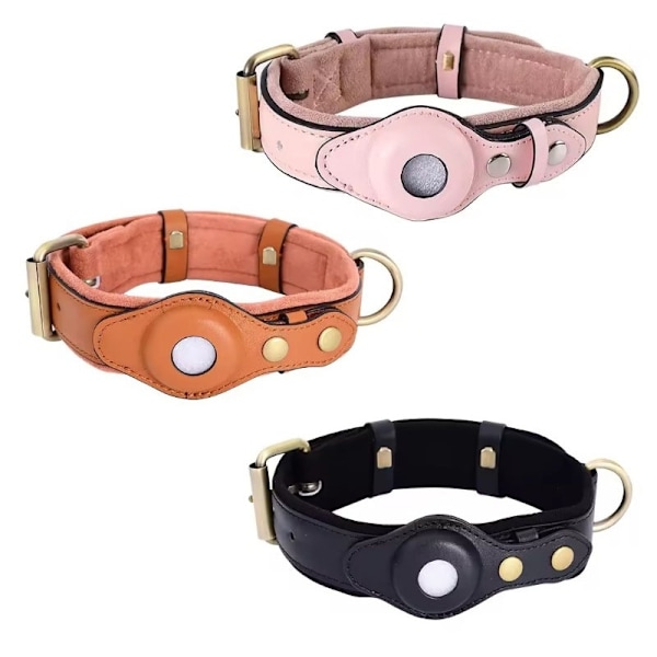AirTag Hundehalsbånd - Halsbånd til hund M (Brun)