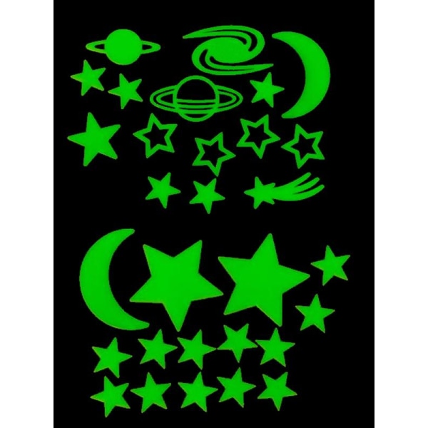 Väggdekal Självlysande Stjärnor & Planeter - 15-delar Grön