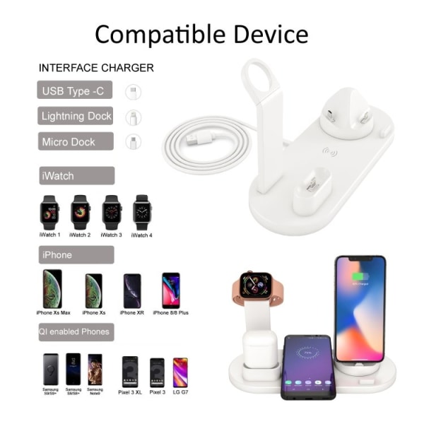 Ladestasjon for mobil, Apple Watch og AirPods - induksjon White