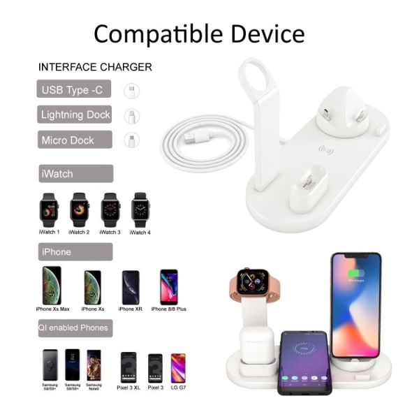 Ladestation til mobil, Apple Watch & AirPods - Induktion White