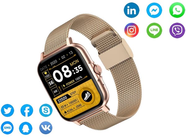 Smartklocka dam herr gummiarmband sport Bluetooth-samtal guld Guld