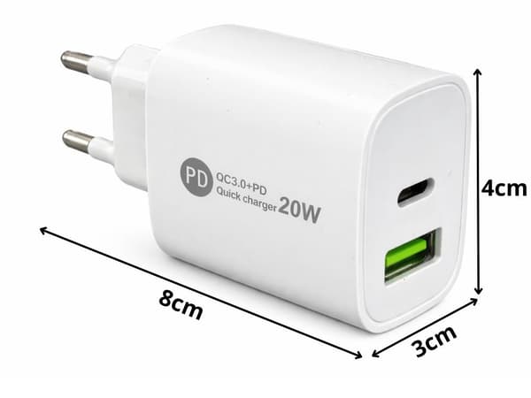 20W USB & USB-C väggladdare + 3-i-1 kabel iPhone