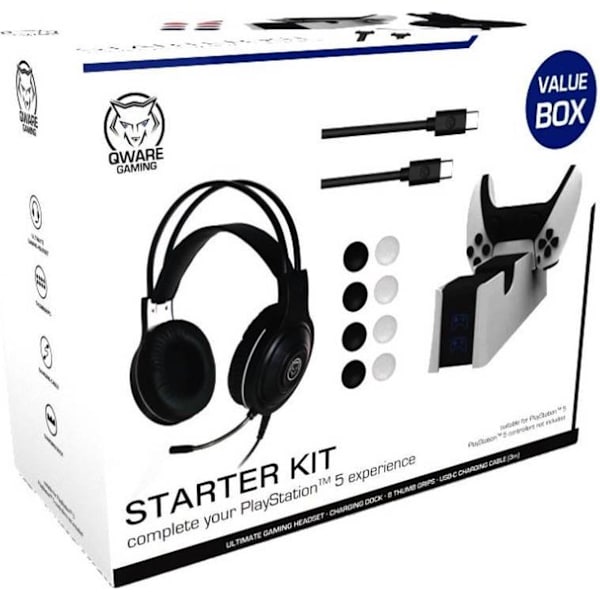 Qware PS5 Gaming Bundle - Kit med headset & ladestation Black