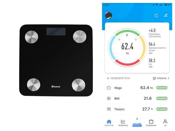 Smart badrumsvåg - Bluetooth, app för Android/iOS