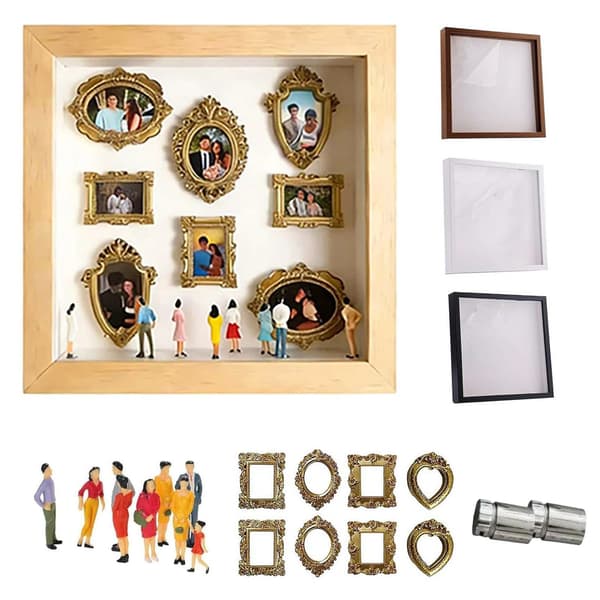 Beige minde ramme med figurer og LED-lys - 25 x 25 cm Beige