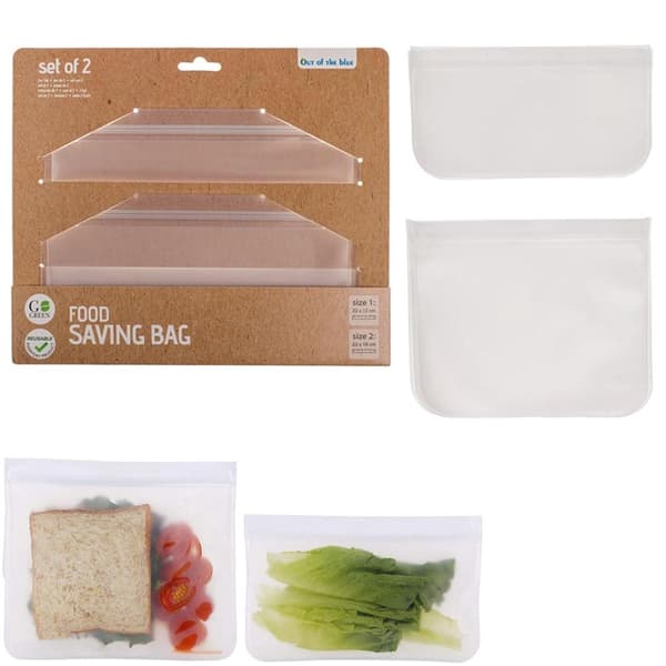 2-Pak - Madpose / Madopbevaringsposer – Genanvendelige Transparent