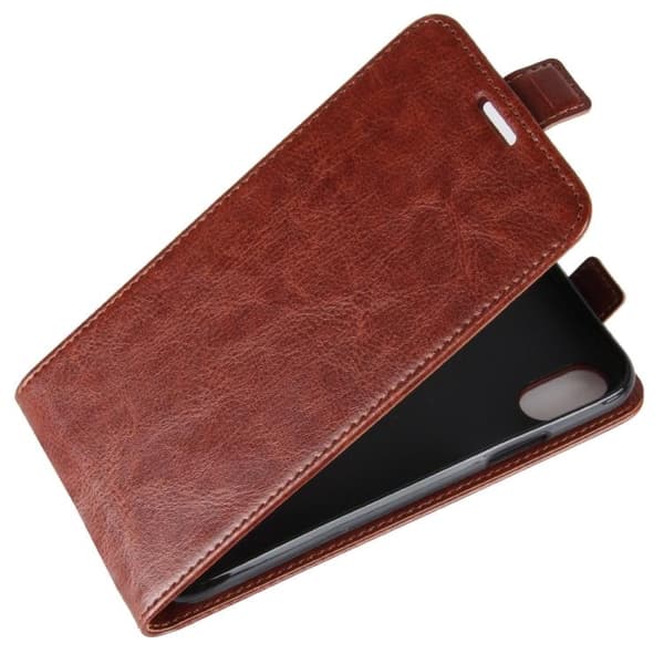 iPhone X/XS - Flipfodral med Kortfack - Brun Brun