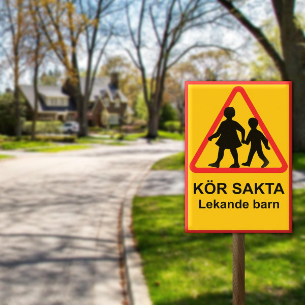 Parkeringsskylt / Varningsskylt Parkering / Trafikskylt - Skylt MultiColor 21x30 - KÖR SAKTA lekande barn