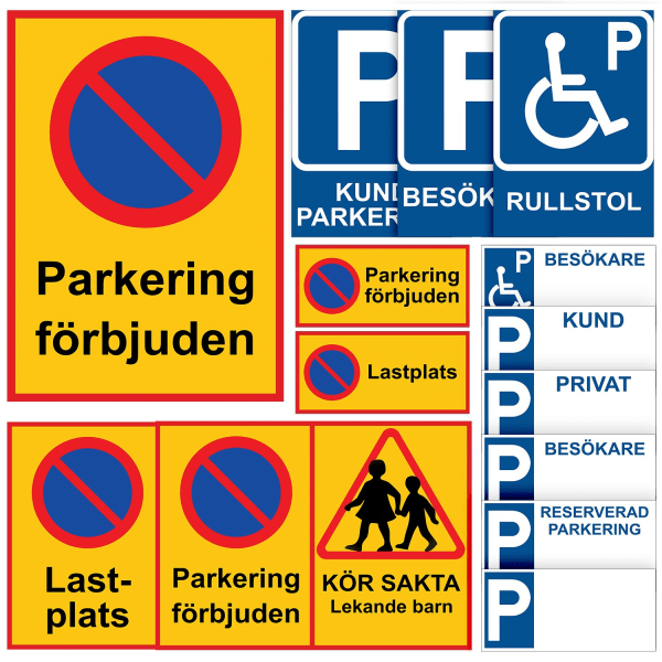 Pysäköintimerkki / Pysäköintivaroitusmerkki / Liikennemerkki MultiColor 21x30 - KÖR SAKTA lekande barn