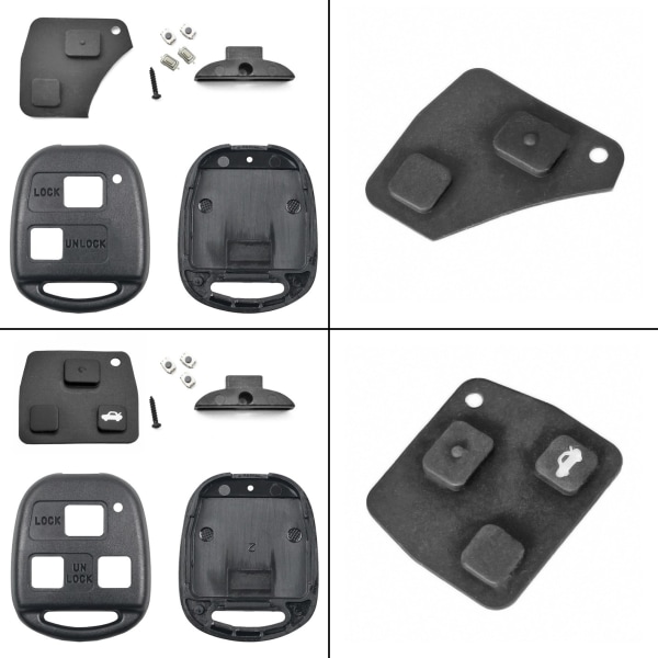Nøkkeldeksel / Bilnøkkel Deksel for Toyota med 2 eller 3 knapper Black Endast gummiknapp (2)