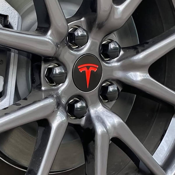 4-Pak - Tesla Senterkopper - Bil Svart/röd