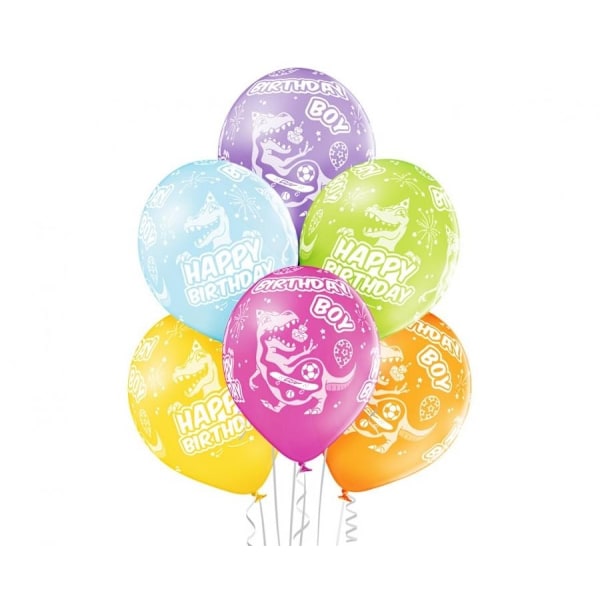 Dinosaur Ballonger, Grattis på Födelsedagen, 6-pack, 30 cm (12 tum)