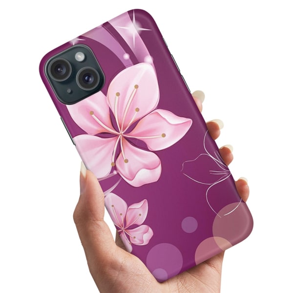 iPhone 15 Plus - Cover/Mobilcover Hvid Blomst