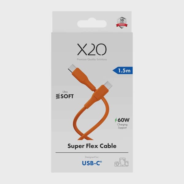 X2O SUPERFLEX 60W USB-C/C-kabel 1,5 m orange