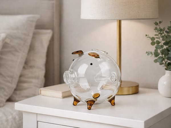 Spargris glas liten Brun