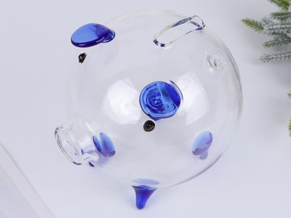 Spargris glas liten Blå