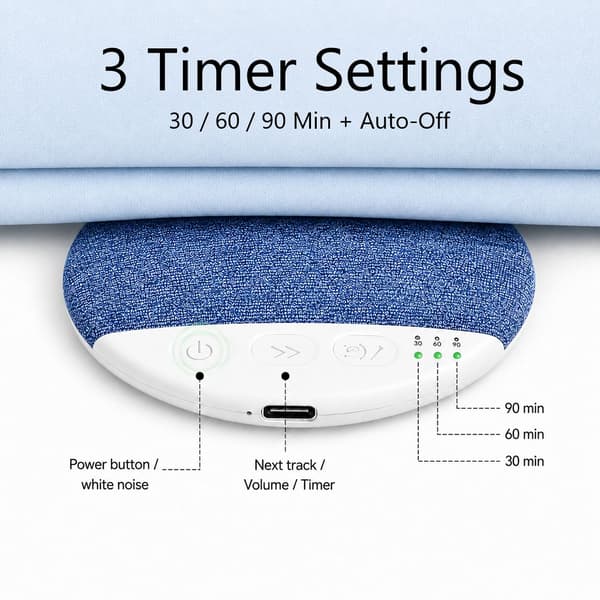 Højttaler til pude med 3D-stereolyd og timer – Bluetooth 5.4